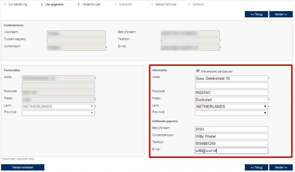 Aflever adres aanpassen